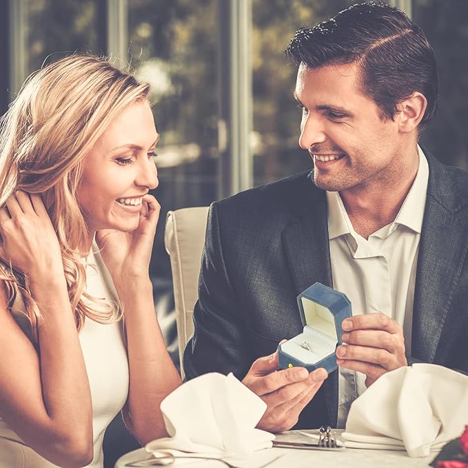 Jewelry Ring Box Small Travel Jewelry Box, Velvet Wedding Ring Box for Business, Engagement, Wedding, Bridesmaid and Holiday Events - Lake blue