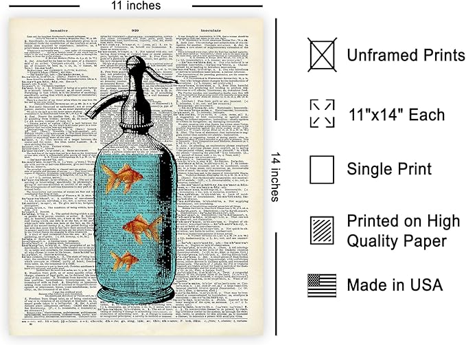 Poster Master Dictionary Art Poster - Goldfish Bowl Print - Fish Art - Aquarium Art - Gift for Men, Women & Animal Lover - Minimal Decor for Living Room, Bathroom or Office - 11x14 UNFRAMED Wall Art