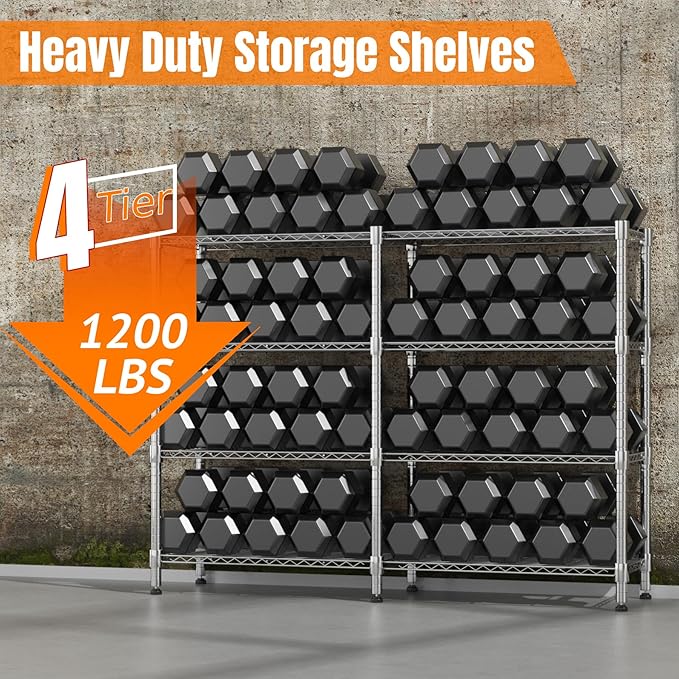 Homdox Heavy Duty Storage Shelves, 4 Tier Wire Shelving Unit, Adjustable Metal Shelves for Storage, Garage Rack Pantry Shelves Kitchen Shelving, 14"x60"x60", Silver Gray