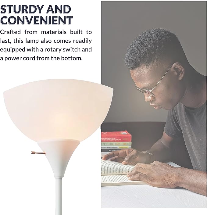 Newhouse Lighting NHFL-JO-WH Joey 71-inch Modern Standing, Torchiere Floor Lamp for Bedrooms, Living Room | Durable Floor Lamp for Home, Office, Reading (White)