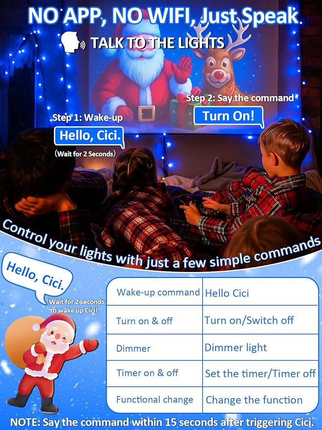 Voice Controlled Smart Christmas Lights Outdoor, 75.8ft 200 LED Extendable String Lights with 7 Voice Commands, 12 Modes & Timer, Waterproof Christmas Decorations for Party Tree Garden (Blue)