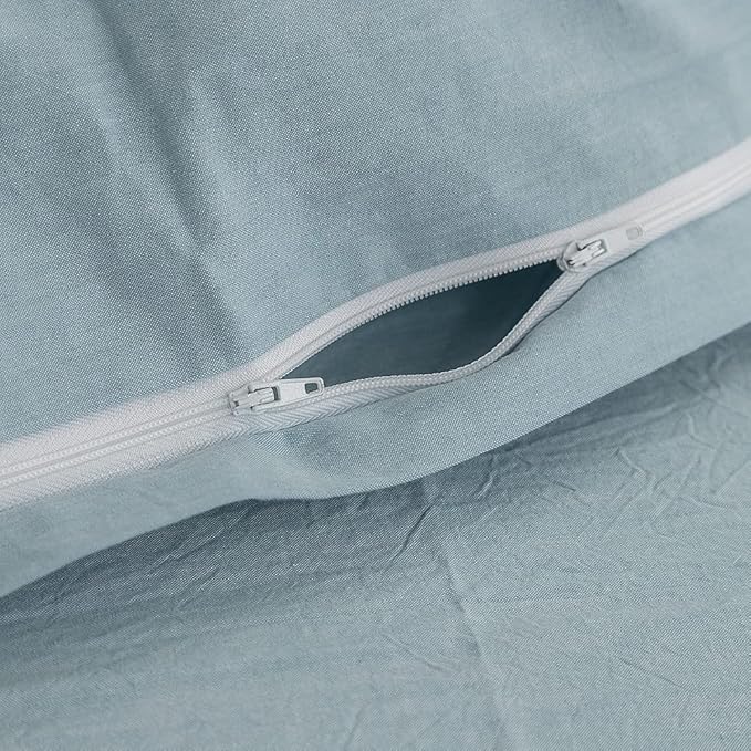 Face Two Face Bedding Duvet Cover Set100% Washed Cotton Duvet Cover Linen Like Textured Breathable Durable Soft Comfy (Twin, Light Blue)