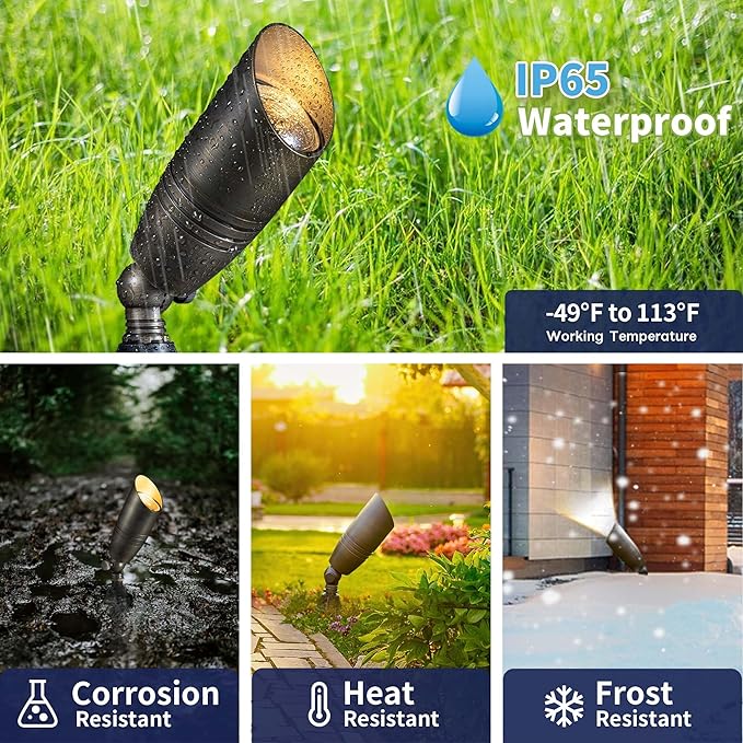 Landscape Spotlights Low Voltage - Brass 12V Outdoor Uplight LED, Wired Spot Lights IP65 Waterproof, Adjustable Focus Bronze for Exterior Garden Yard Tree House Without MR16 Bulb