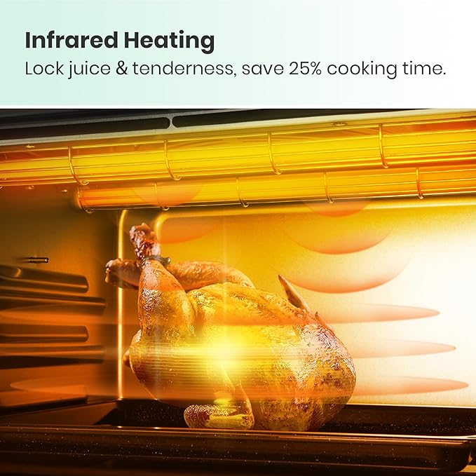 Retro Style Infrared Heating Air Fryer Toaster Oven, Extra Large Countertop Convection Oven 10-in-1 Combo, 6-Slice Toast, Enamel Baking Pan Easy Clean with Recipe Book, Green Color