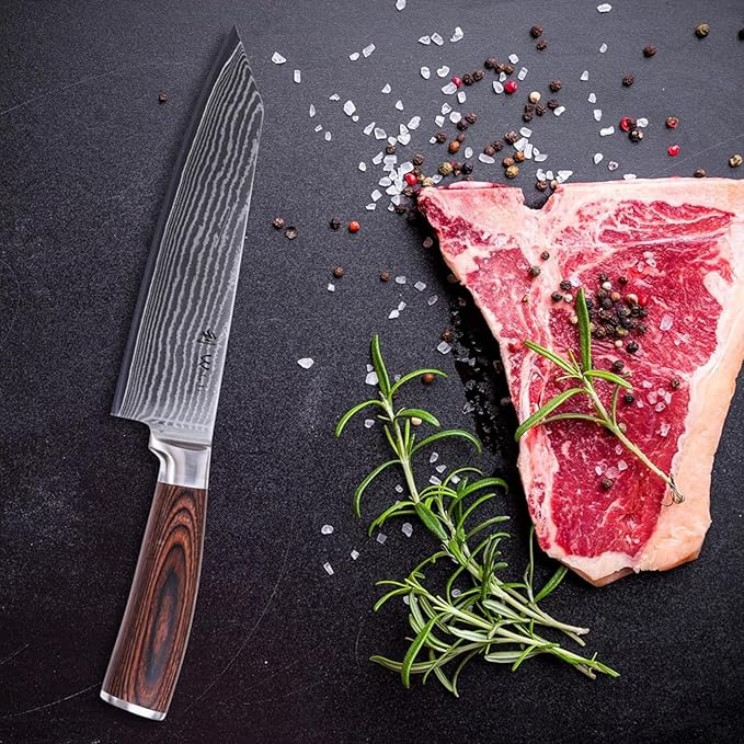 Wakoli EDIB Kiritsuke Chef Knife 8-inch - 67-Layer Damascus VG10 Core Steel, Razor Sharp Japanese Kitchen Knife with Pakkawood Handle, for Meat, Fish & Vegetables