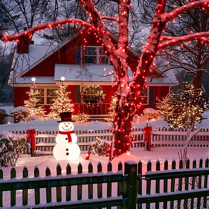 JMEXSUSS 2 Pack Red Christmas Lights, Total 400 LED 151FT Red Solar Lights Outdoor Waterproof, 8 Modes Solar String Light for Outside Yard Patio Garden Tree Decorations