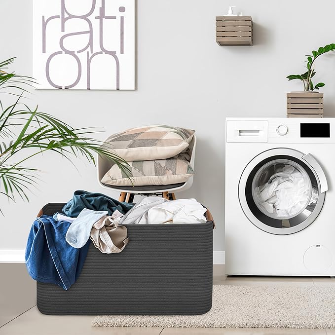 Large Collapsible Laundry Basket, Clothes Hamper for Blanket, Toy, Towels, Woven Baskets for Storage, Nursery Home Decor Living room 21.6" x 15" x 11.8",Grey