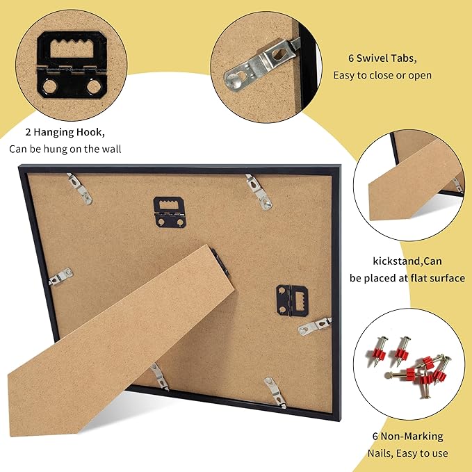 8.5x11 Picture Frame Black, 8.5 by 11 Award Certificate Diploma Document Frames for Wall or Tabletop Display, 1 Pack