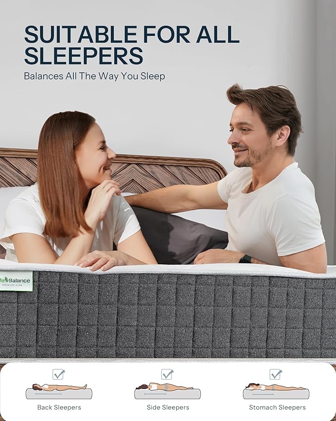 Life Balance Hybrid King Mattress 12 Inch, Medium Firm, Made in USA, Supportive Foam & Innerspring Coils, Motion Isolation & Pain Relief, Mattress in a Box, CertiPUR-US Certified, CE-12-K