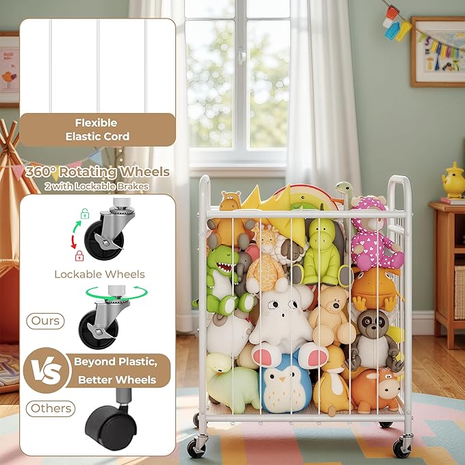 GRANNY SAYS Stuffed Animal Storage, Plushies Storage with Wheels, Stuffed Animal Zoo Storage Tube, Toy Storage Organizer, Stuffed Animal Holder for Kids Room, Playroom, Nursery, White