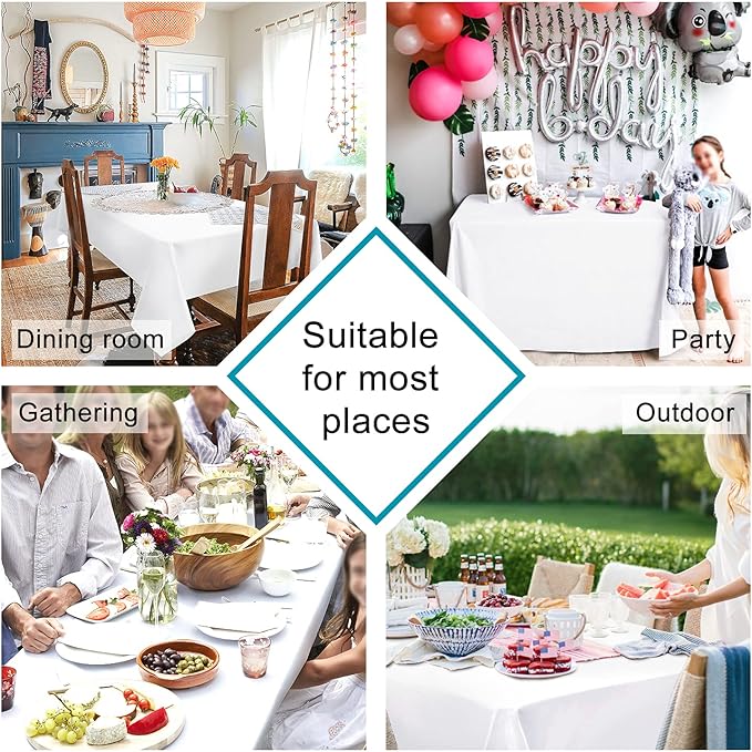 Hiasan 2 Pieces White Rectangle Tablecloth - Waterproof and Spillproof Restaurant Washable Polyester Table Cloth for Dining Room, 60 x 102 Inch