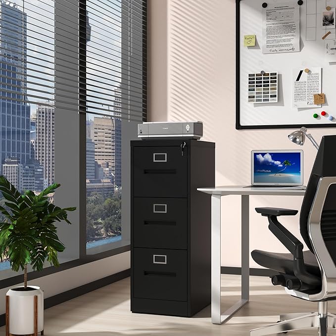 AQY 3 Drawer File Cabinet with Lock,Filing Cabinets for Home Office,Metal File Cabinet 18" Deep Vertical Storage Drawer for Hanging A4/F4/Letter/Legal Size Files, Assembly Required
