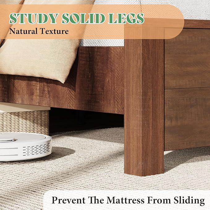 AMERLIFE King Size 51.2" Wood Bed Frame, Rustic Platform Bed with Spliced Headboard, Wood Slats Support/Noiseless/Reclaimed Barnwood//No Box Spring Needed