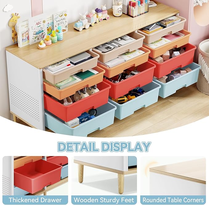 Storage Cabinet with 12 Drawers, Home Storage With Wooden Tabletop, Cube Storage Organizer for Living Room, Bedroom, Classroom, Office, Playroom, Craft Room, (Colorful)