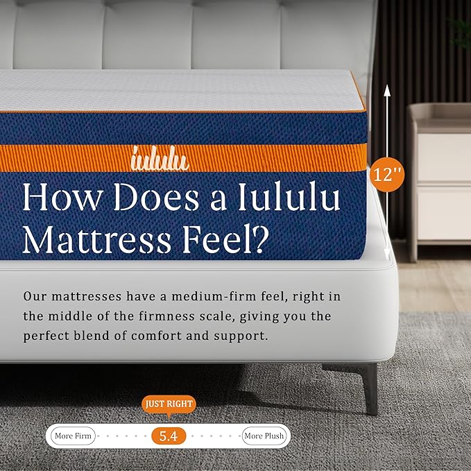 Queen Mattress, 12 Inch Memory Foam Mattress Queen in a Box - Cool Gel Bed Mattress Bamboo Charcoal Foam Queen Mattresses Pressure Relief Medium Firm