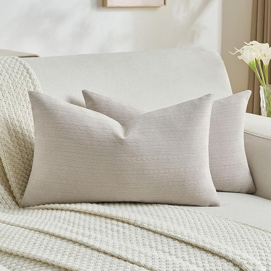 FUTEI Oatmeal Decorative Throw Pillow Covers 12x20 Inch Set of 2,Soft Cozy Wheat Ear Striped Patterns Lumbar Pillow Cases,Modern Home Decor for Couch Bed Living Room