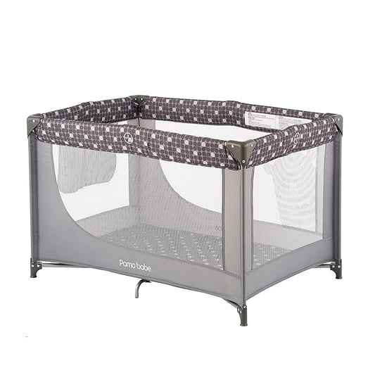 Pamo Babe Portable Crib Baby Playpen with Mattress and Carry Bag Grey
