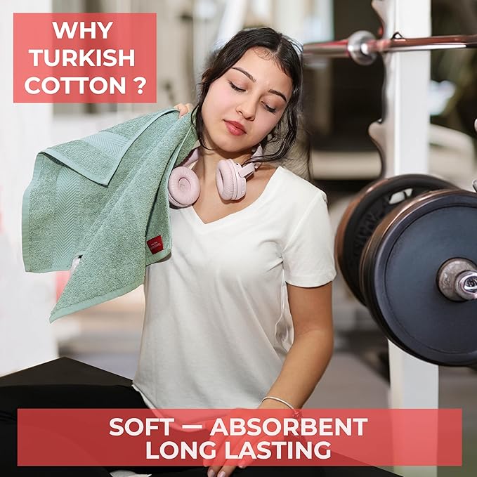 TEXTILOM 100% Turkish Cotton 6 Pcs Luxury Bath Towels, Soft & Absorbent Bathroom Towels Set (2 Bath Towel, 2 Hand Towel, 2 Washcloths)- Green