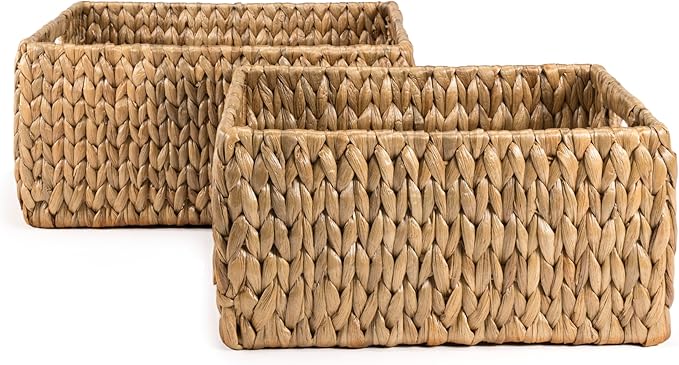 happimess BSK1008A-2SET Leif Rustic Minimalist Hand-Woven Hyacinth Nesting Wicker Storage Baskets with Handles, Seagrass Container for Decoration in Living Room, Bedroom, Entryway, Natural (Set of 2)