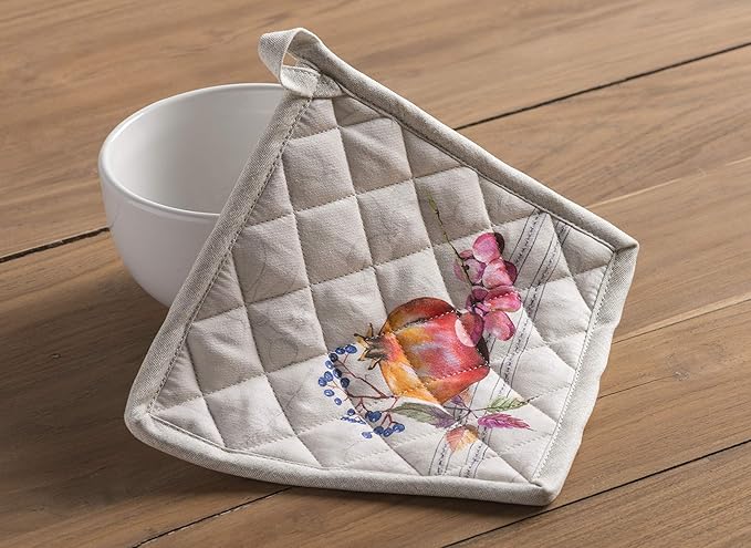 Maison d' Hermine 100% Cotton Oven Mitt & Pot Holder Set (7.5"x13" & 8"x8") Heat Resistant BBQ Cooking Gloves with Loop for Thanksgiving Christmas Decorations Handling Hot Pans (Fruit D'Hiver)