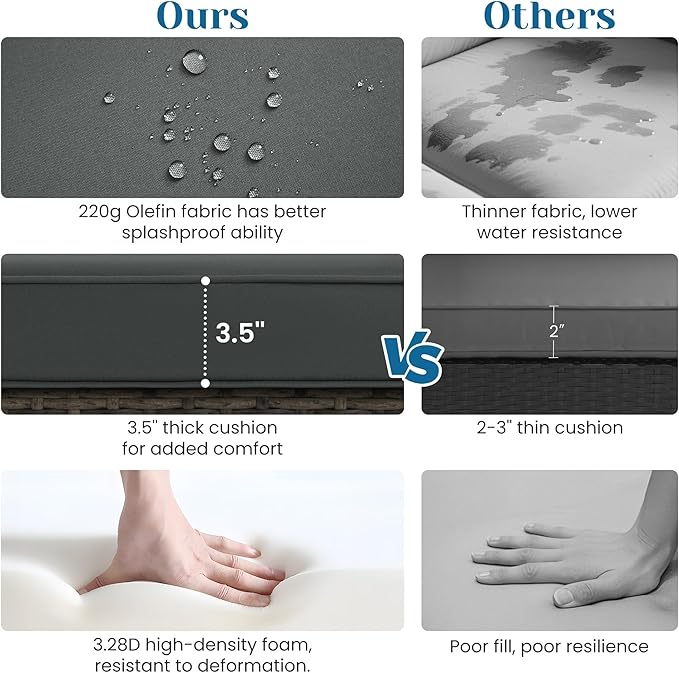 Outdoor Patio Furniture Set, Rattan Outdoor Sectional Furniture, Patio Conversation Sets for Balcony, Porch, Backyard, Deck, Garden, Beige