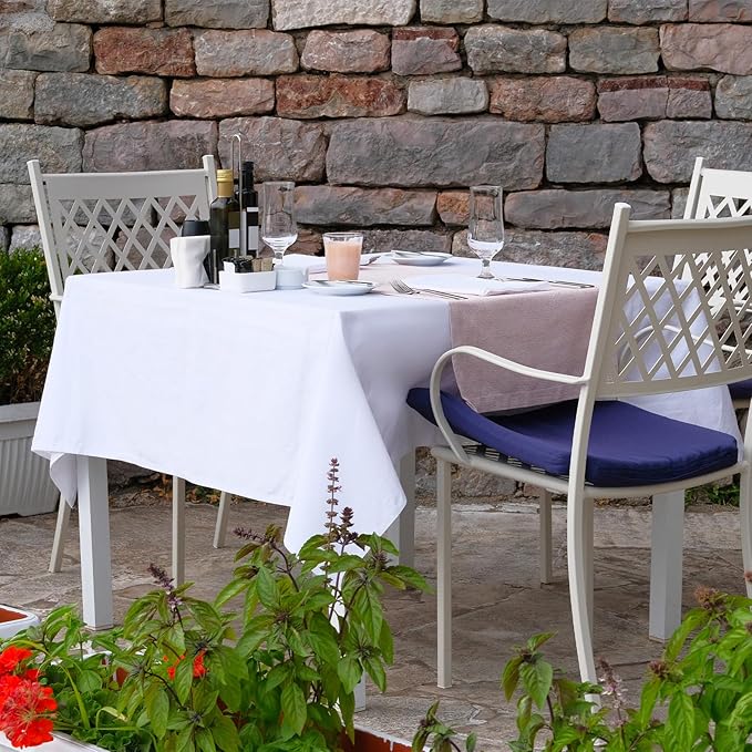 Preboun 54 Inch x 100 Feet Plastic Table Cloth Disposable Table Cover Roll Plastic Tablecloth with Convenient Slide Cutter Box for Party Picnic Banquet Kid's Activities (White)