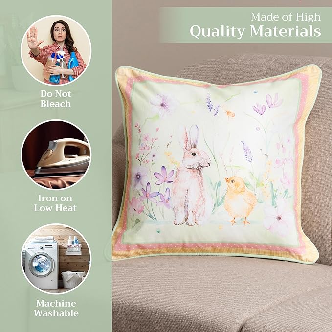 Maison d' Hermine Decorative Pillow Covers 18 x 18 Inch Square 100% Cotton Throw Pillow Covers with Invisible Zipper Cushion Case for Living Room Couch, Chair, Sofas, Bedroom, Home (Easter Zest)