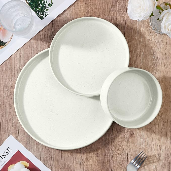 E-far Stoneware Dinnerware Sets, 12-Piece Plates and Bowls Dish Set for 4, Kitchen Modern Dinning Dishware, Chip and Scratch Resistant, Microwave & Dishwasher Safe, Speckled White