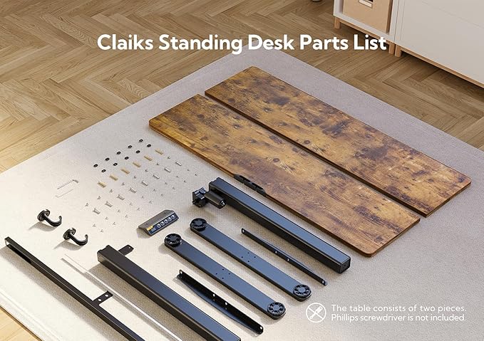 Claiks Electric Standing Desk, Adjustable Height Stand up Desk, 24x48 Inches Sit Stand Home Office Desk with Splice Board, Black Frame/Rustic Brown Top