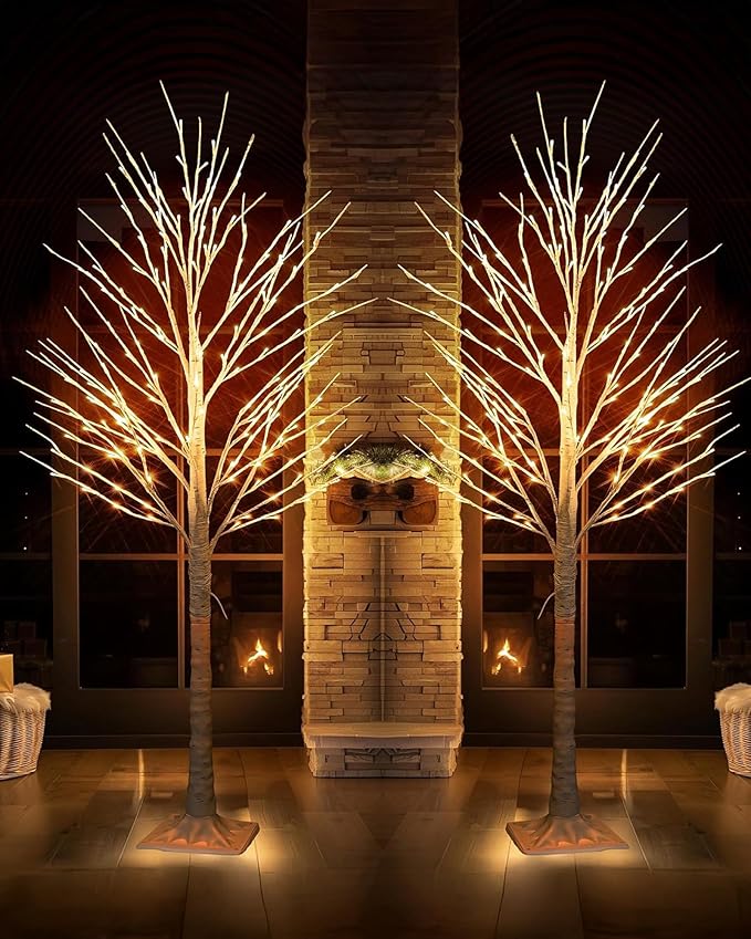 TW SHINE 2Pack Lighted Birch Tree, 6 FT Total 288LED Pre-lit Artificial Christmas Trees for Thanksgiving Christmas Decorations Indoor Home Bedroom Outdoor Festival Wedding Party, Warm White