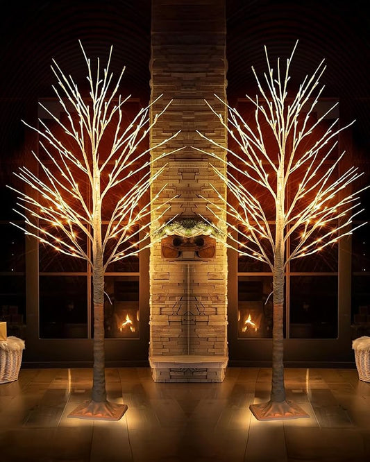 TW SHINE 2Pack Lighted Birch Tree, 6 FT Total 288LED Pre-lit Artificial Christmas Trees for Thanksgiving Christmas Decorations Indoor Home Bedroom Outdoor Festival Wedding Party, Warm White