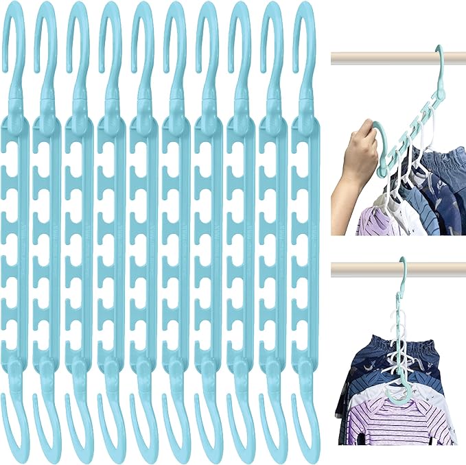 Wonder Hanger Max 10-Pack Space Saving Hangers, Reinforced Hooks Swivels 360°, Cascading Hanger, Teens, College Dorms, Kids & Closet Organizer, Assembled – Pastel Blue