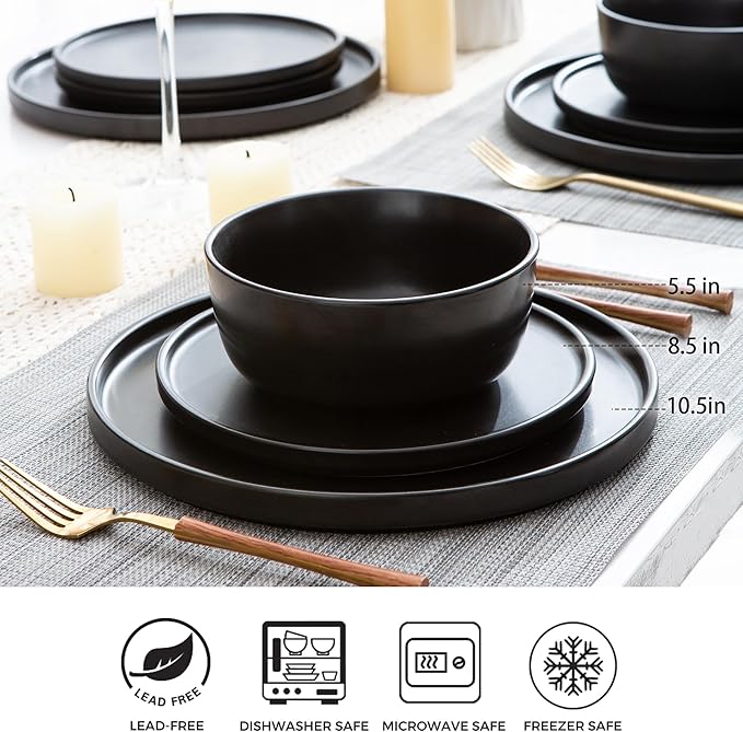 AmorArc Stoneware Dinnerware Sets for 4,Reactive Ceramic Plates and Bowls Set,Highly Chip and Crack Resistant | Dishwasher & Microwave Safe | Round Dishes Set Service for 4 (12pc)