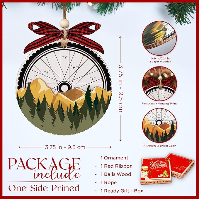 Mountain Bike Ornament - 2 Layer Bicycle Christmas Ornament - Biker Gifts for Men, Women - Gifts for Bikers - Gift for Cyclist - Mountain Bike Gift for Men - Biking Ornament for Christmas Tree
