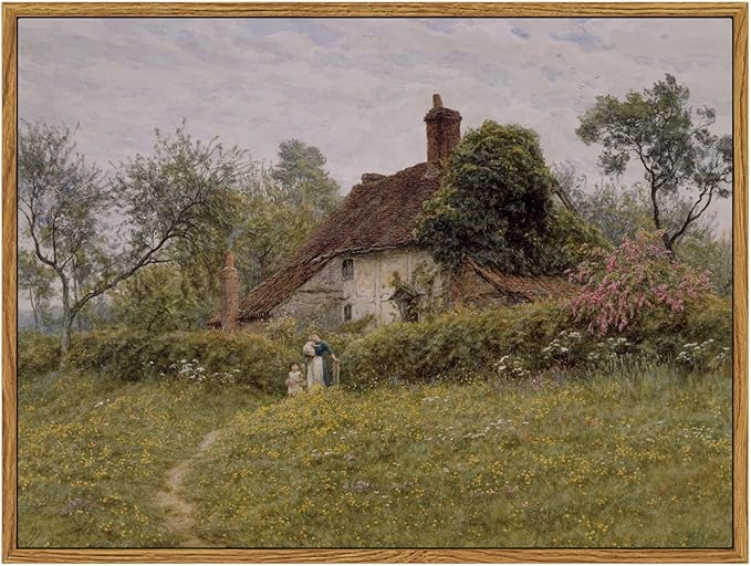 InSimSea Framed Canvas Wall Art Vintage Decor, Landscape Wall Art Prints, Old Cottages Countryside Paintings Wall Decor, Rustic Farmhouse Wall Picture for Bedroom Living Room Bathroom, 12"x16"