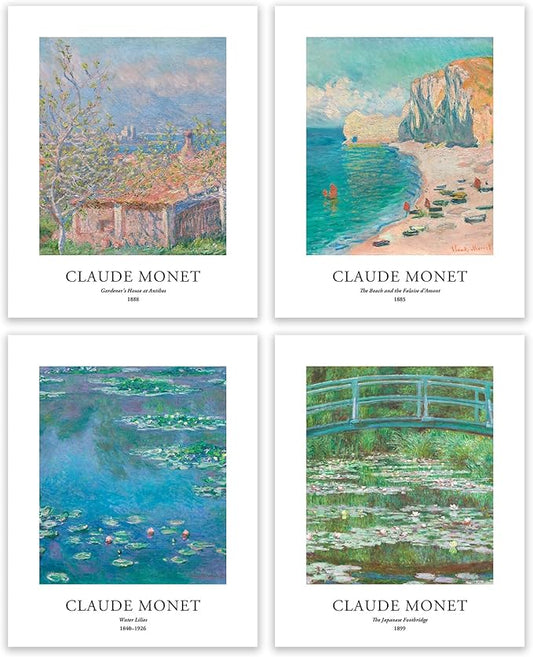 EVOLE HOME Claude Monet Art Prints, Set of 4 Wall Art, Unframed 8x10 Prints, Giclée Prints, Impressionism Art Poster for Home Decor, Office Wall Decor, Gift for Men, Women