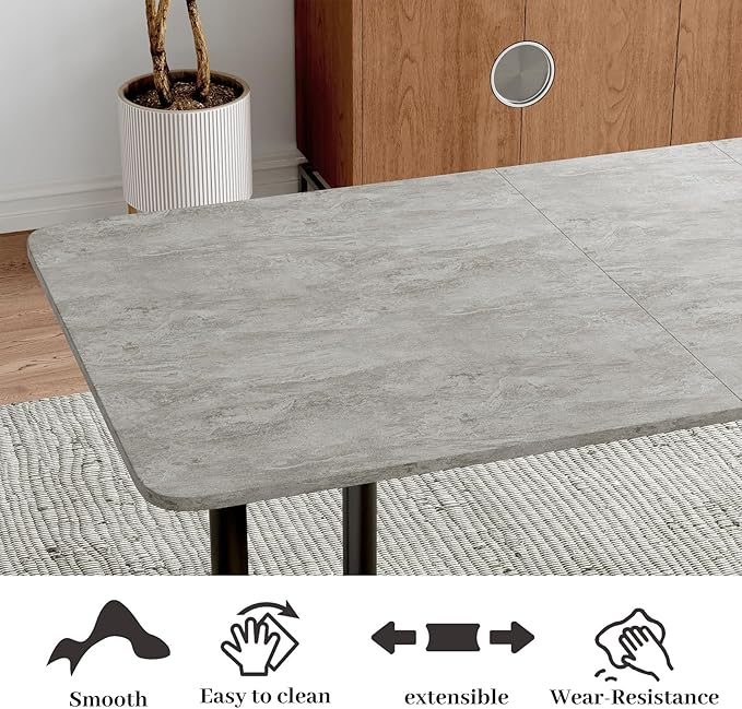 63"- 78.7" Extendable Dining Table Set for 8, Modern Kitchen Table with Dining Chairs for 6-8 Person, Thickened Expandable MDF Wooden Table with Metal Legs for Dining Room, Kitchen