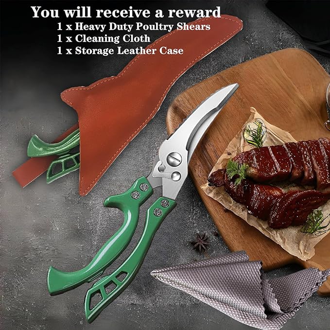 Poultry Shears Heavy Duty by ANDONG,All-Purpose Kitchen Scissors for Food,Heavy Duty Kitchen Shears for Food,Chicken Shears,Spatchcock Shears,Green