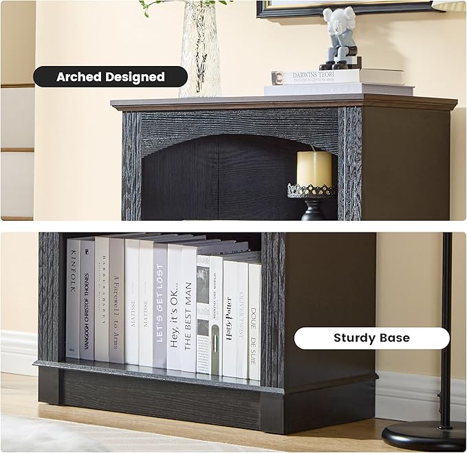 Black Bookshelf, 3 Tier Bookcase and Kids Bookshelf, Small Storage Cabinet with Wooden Cube Storage Organizer, Modern Book Shelf for Bedroom Furniture, Living Room, Office, Toy Organizer Cabinet