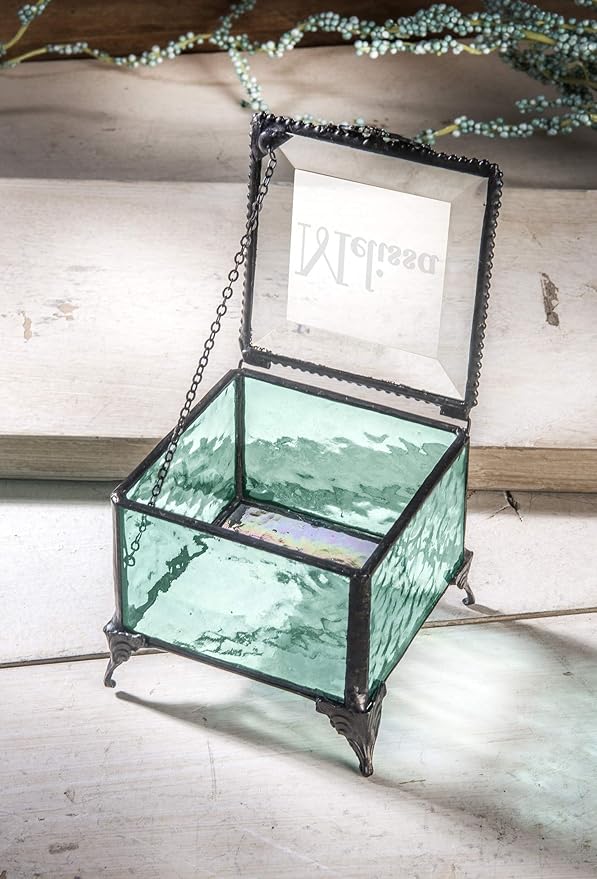 Personalized Engraved Jewelry Box Decorative Vanity Display Stained Glass Keepsake - J Devlin Box EB217-1 (Windsor Blue)