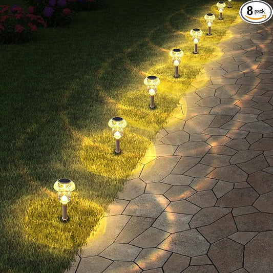 Solar Outdoor Lights, 8 Pack Waterproof Solar Mushroom Lights for Garden Yard Pathway Path Walkway Driveway Lawn Landscape Outside Decor（Warm White）