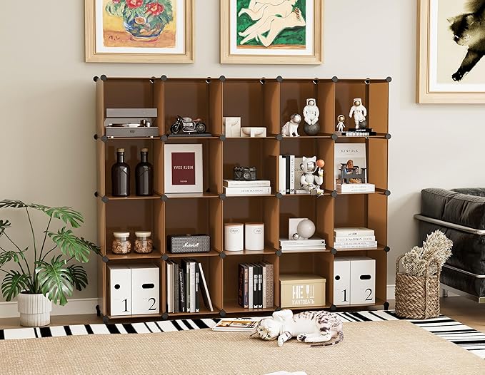 HOMIDEC 20-Cube Storage Organizer, Closet Organizer Storage Shelf Bookcase Bookshelf with Metal Hammer, Storage Cubes Organizer Cabinet for Kids, Closet, Bedroom, Bathroom