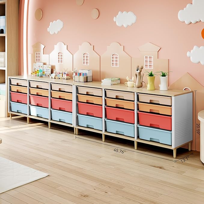 Storage Cabinet with 12 Drawers, Home Storage With Wooden Tabletop, Cube Storage Organizer for Living Room, Bedroom, Classroom, Office, Playroom, Craft Room, (Colorful)