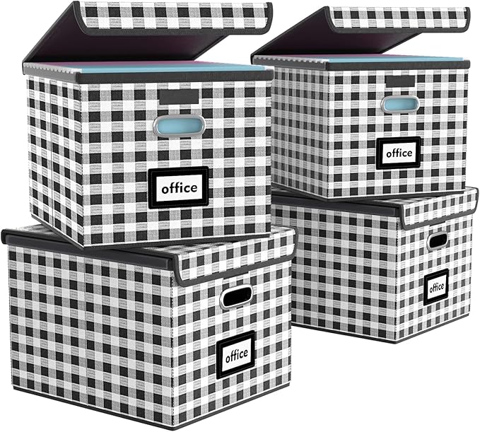 Huolewa Decorative File Organizer Boxes Office Document Storage with Lids, Linen File Storage Organizer Boxes, Universal Hanging Filing Organization Box for Letter/Legal Folder,Home File Storage Bins