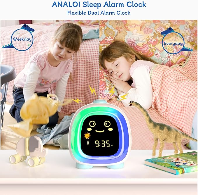 Alarm Clock for Kids, Kids Night Light with 3 Brightness 10 Color Mode Night Light Dual alarm Snooze Mode Sleep Training Adjustable Volume Memory Battery Sleep Timer, Kids gifts for Boys and Girls