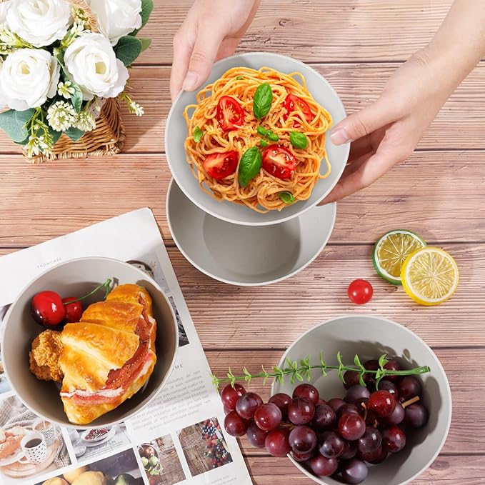 supernal 12PCS Light Grey Wheat Straw & Hard Plastic Bowls - Sturdy Reusable Soup Bowls for Hot Food,Unbreakable Bowl for Catering,Weddings,Holiday Meals (Disposable Lightweight Snack Bowl)