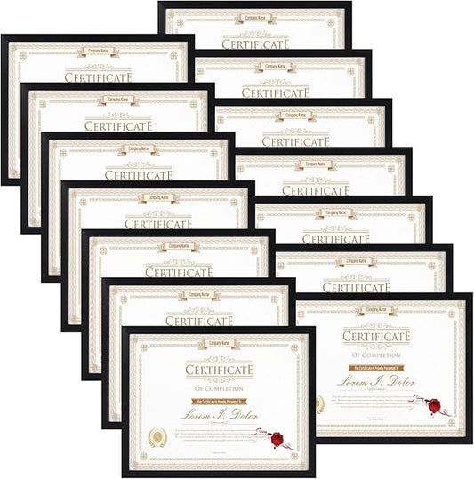 WIFTREY 14 Pack 8.5x11 Certificate Picture Frames, Multi 8.5 by 11 Photo Frame for Award Document Diploma Frame, Wall Hanging or Tabletop Display, Black