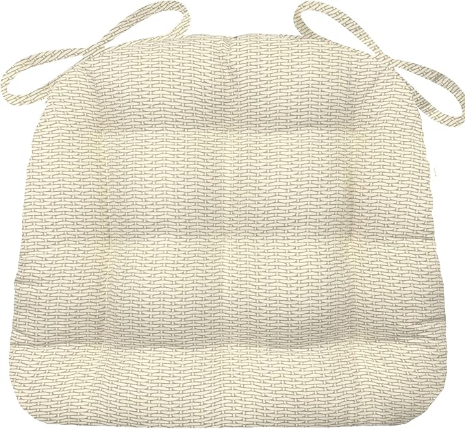 Barnett Home Decor Basketweave Natural Dining Chair Pad with Ties - 15 x 17 Size Small Chair Cushion - Latex Foam Fill - 100% Cotton, Made in USA - Machine Washable, Reversible