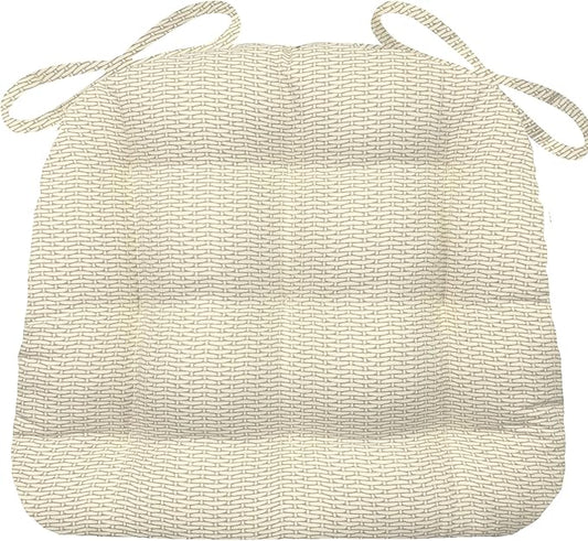 Barnett Home Decor Basketweave Natural Dining Chair Pad with Ties - 15 x 17 Size Small Chair Cushion - Latex Foam Fill - 100% Cotton, Made in USA - Machine Washable, Reversible