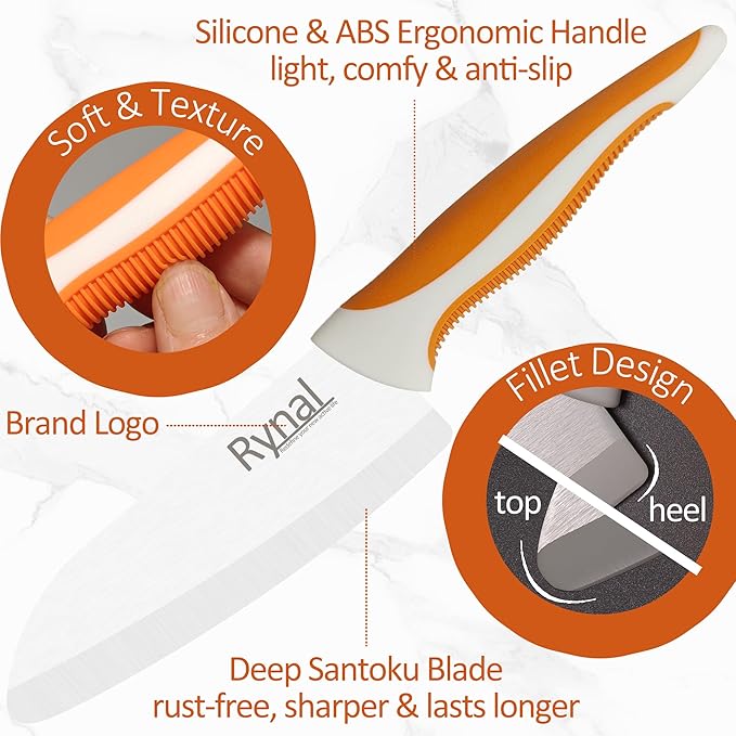 Ceramic Knife - 5.5" Chef's Santoku Knife - Light, Precise, Sharp Ceramic Kitchen Knife with Cover & Soft Grip